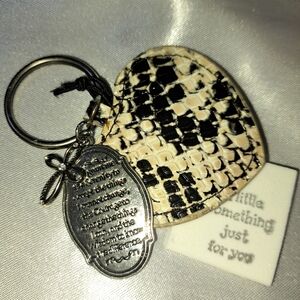 Black and Cream Heart Keychain In Snake Print Faux